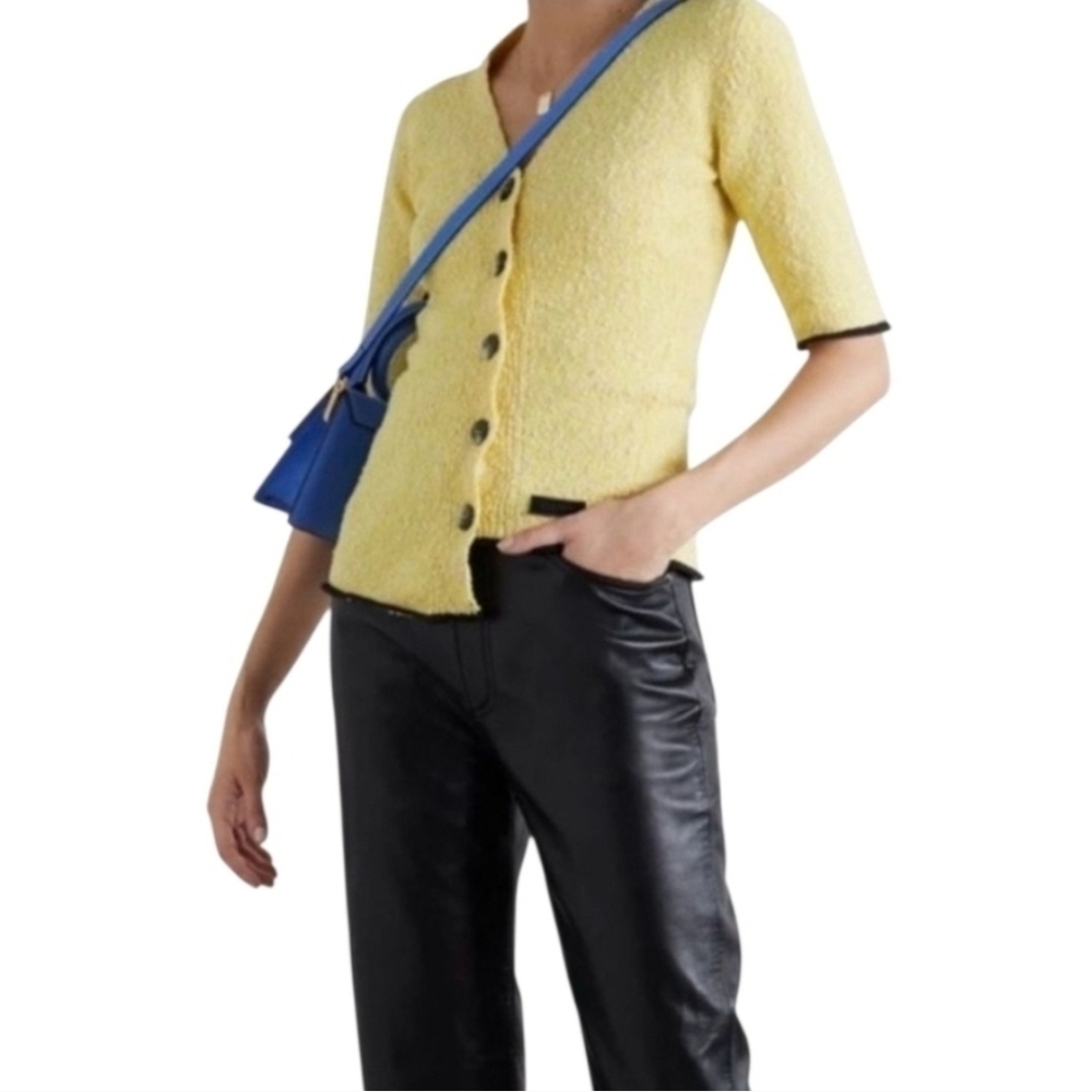 Ganni Soft Yellow Asymmetric Boucle Button-Up Cardigan Sweater Women's Size Med
